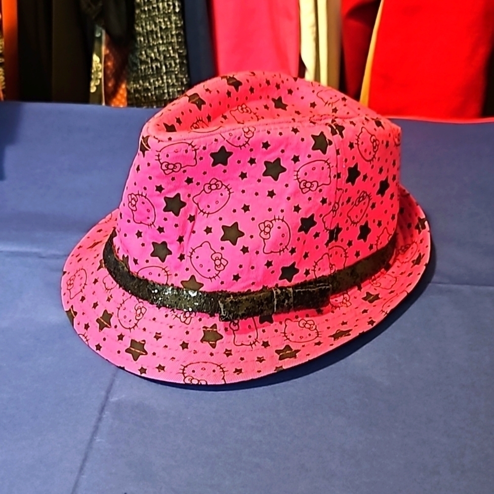 Hello Kitty by Sanrio Pink Black Sequin Fedora Hat EUC